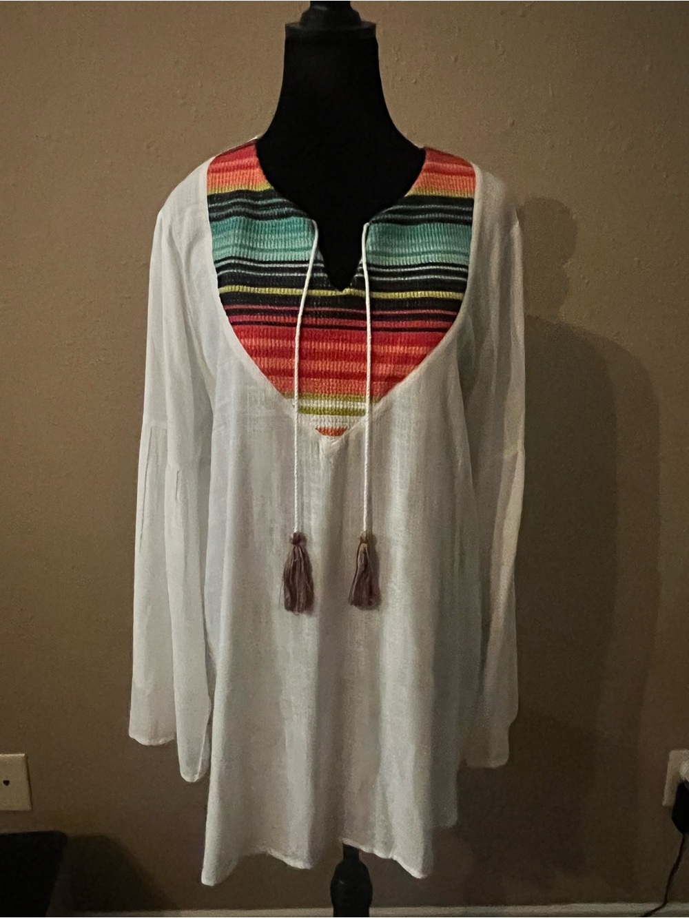 Ariat White Tunic with Multicolor Striped Yoke